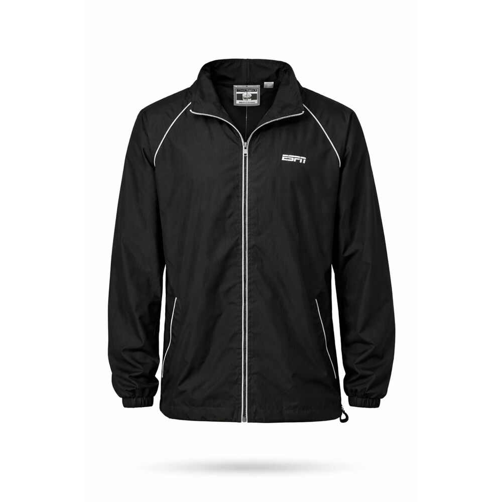 ESPN Black Full Zip Windbreaker Jacket XL NWT Lightweight Athletic Track Jacket